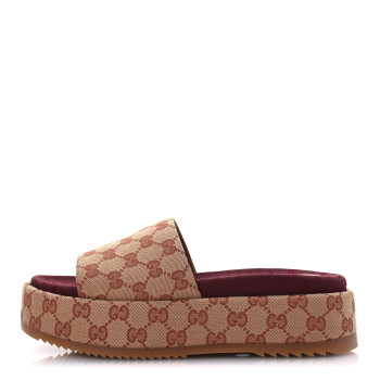 GUCCI Canvas GG Monogram Angelina Platform Slide Sandals 39 Beige Ruggine