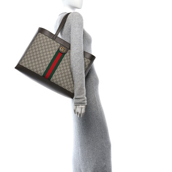 GUCCI GG Supreme Monogram Web Ophidia Tote Brown