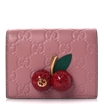 GUCCI Guccissima Cherries Card Case Wallet Pink