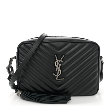 SAINT LAURENT Calfskin Matelasse Monogram Lou Camera Bag Black
