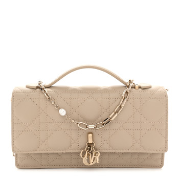 CHRISTIAN DIOR Lambskin Cannage Mini My Dior Bag Sand