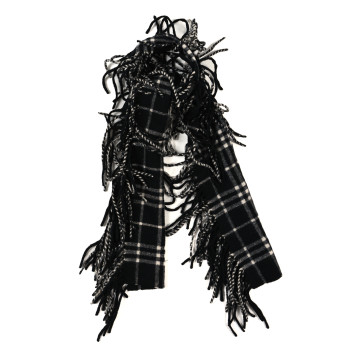 BURBERRY Cashmere Check Happy Fringe Scarf Black Calico