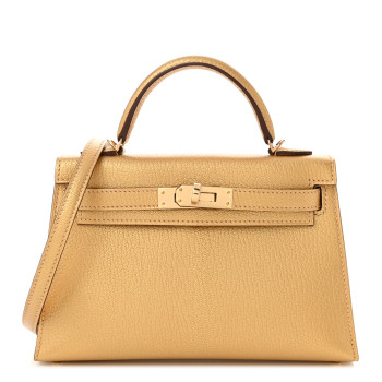HERMES Metallic Chevre Chamkilight Mini Kelly Sellier 20 Dore