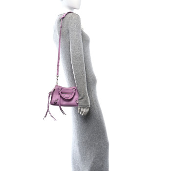 BALENCIAGA Grained Calfskin Neo Classic Silver Hardware Mini City Lilac