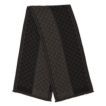 GUCCI Wool GG Monogram Fringe Scarf Brown