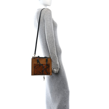 MARC JACOBS Calfskin Snakeskin Embossed Mini Grid Tote Bag Brown Butter Multicolor