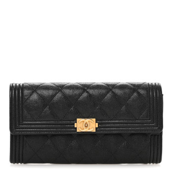CHANEL Caviar Quilted Large Boy Gusset Flap Wallet Black