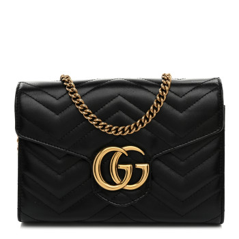 GUCCI Calfskin Matelasse GG Marmont Chain Wallet Black