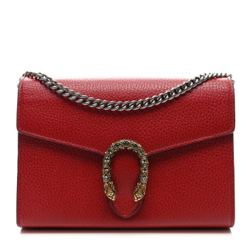 GUCCI Calfskin Mini Dionysus Chain Wallet Hibiscus Red