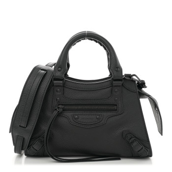 BALENCIAGA Grained Calfskin Neo Classic Black Hardware Mini City Black