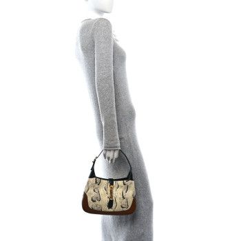 GUCCI Snakeskin Calfskin Small Jackie 1961 Hobo Black Brown