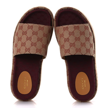 GUCCI Canvas GG Monogram Angelina Platform Slide Sandals 39 Beige Ruggine