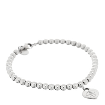 TIFFANY Sterling Silver Diamond 4mm Return to Tiffany Heart Tag Bead Bracelet