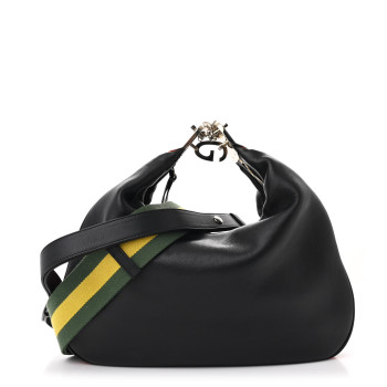 GUCCI Aria Calfskin Web Large Attache Shoulder Bag Black