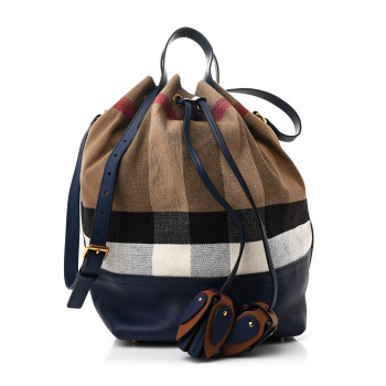 BURBERRY Grainy Calfskin House Check Canvas Heston Crossbody Blue