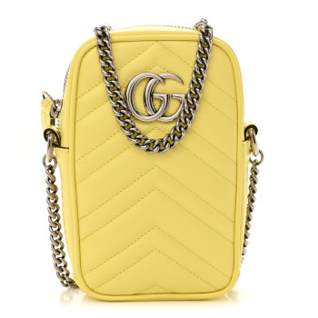 GUCCI Calfskin Matelasse Mini GG Marmont Crossbody Bag Banana