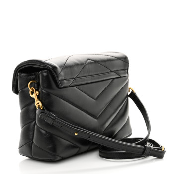 SAINT LAURENT Calfskin Y Quilted Monogram Toy Loulou Crossbody Bag Black