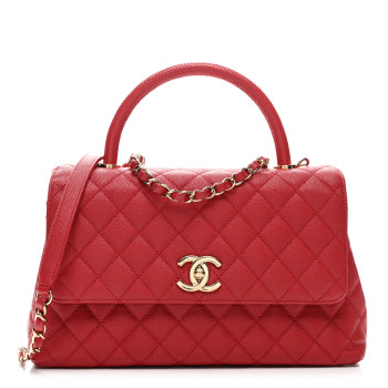 CHANEL Caviar Lizard Embossed Quilted Small Coco Handle Flap Red