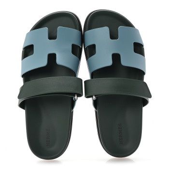 HERMES Calfskin Womens Chypre Sandals 40 Bleu Citadin Vert Bouteille