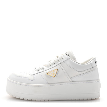 PRADA Vitello Rois Triangle Womens Downtown Platform Low Top Sneakers 35.5 White