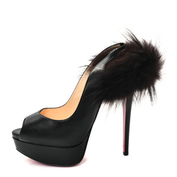 CHRISTIAN LOUBOUTIN Calfskin Fox Lady Fur 150 Pumps 37.5 Black