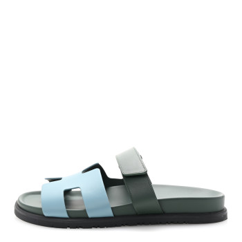 HERMES Calfskin Womens Chypre Sandals 40 Bleu Citadin Vert Bouteille