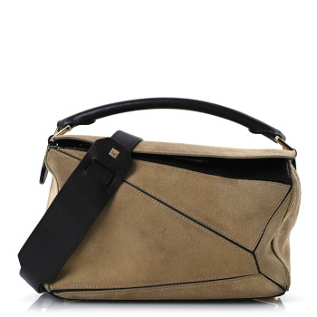 LOEWE Suede Medium Puzzle Bag Gold