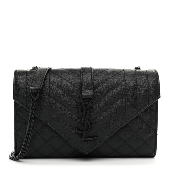 SAINT LAURENT Grain De Poudre Textured Mixed Matelasse Triquilt Small Monogram Monochrome Satchel Black
