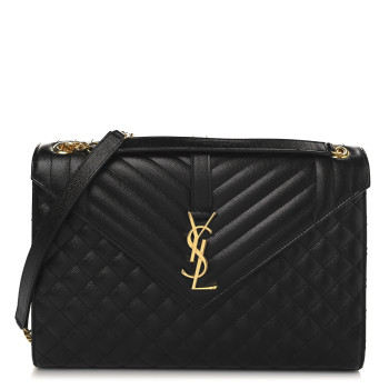 SAINT LAURENT Grain De Poudre Textured Mixed Matelasse Large Triquilt Monogram Satchel Black