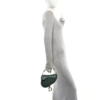 CHRISTIAN DIOR Ostrich Mini Saddle Bag Green