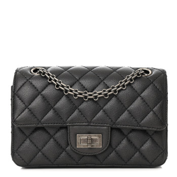 CHANEL Metallic Sheepskin Quilted 2.55 Reissue Mini Flap Dark Silver