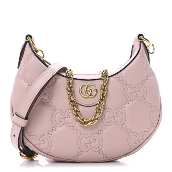 GUCCI Calfskin GG Matelasse Mini Hobo Shoulder Bag Perfect Pink Natural