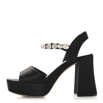 MIU MIU Satin Crystal Platform Sandals 37 Black