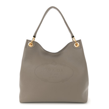 PRADA Vitello Daino Logo Hobo Argilla