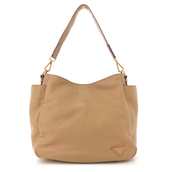 PRADA Vitello Daino Side Pocket Hobo Noisette