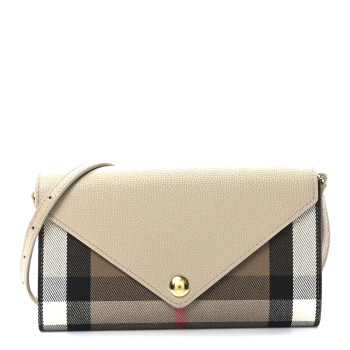 BURBERRY Calfskin House Check Hannah Wallet with Detachable Strap Beige