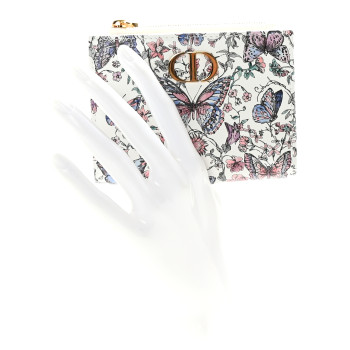 CHRISTIAN DIOR Calfskin Butterfly Printed Caro Medium Wallet White Multicolor