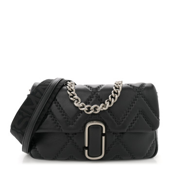 MARC JACOBS Lambskin Quilted J Marc Large Shoulder Bag Black