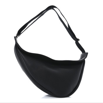 THE ROW Grained Calfskin Large Slouchy Banana Bag Black