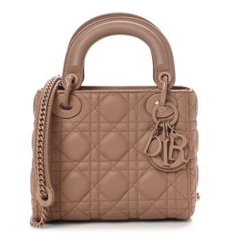 CHRISTIAN DIOR Ultra Matte Calfskin Cannage Mini Lady Dior Light Beige