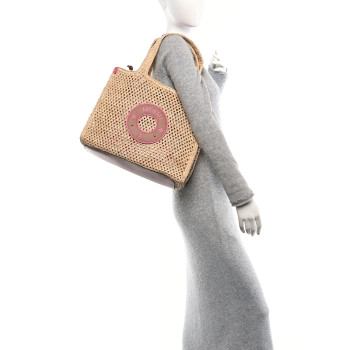 LOUIS VUITTON Raffia Calfskin Forte Del Marmi OnTheGo MM Natural Fuchsia