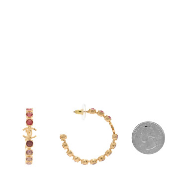 CHANEL Crystal CC Hoop Earrings Gold Pink Orange Purple Yellow