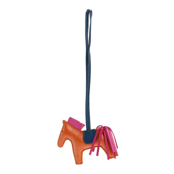 HERMES Milo Lambskin Grigri Rodeo Horse Bag Charm PM Pain D'Epice Rose Pourpre Bleu De Malte