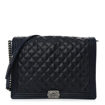 CHANEL Iridescent Calfskin Quilted XL Gentle Boy Flap Blue