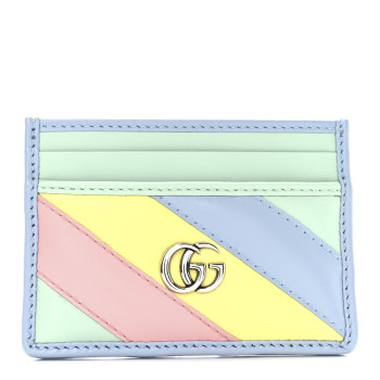 GUCCI Calfskin Matelasse Diagonal GG Marmont Card Holder Wallet Multicolor Pastel