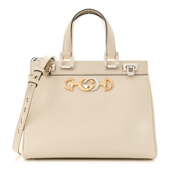 GUCCI Grainy Calfskin Small Zumi Top Handle Bag Mystic White