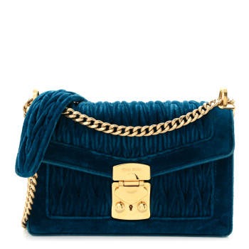 MIU MIU Velluto Matelasse Confidential Chain Shoulder Bag Cobalto