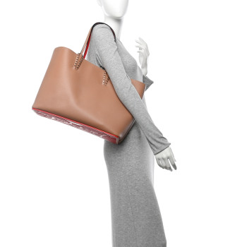 CHRISTIAN LOUBOUTIN Calfskin Spikes East West Cabata Tote Nude