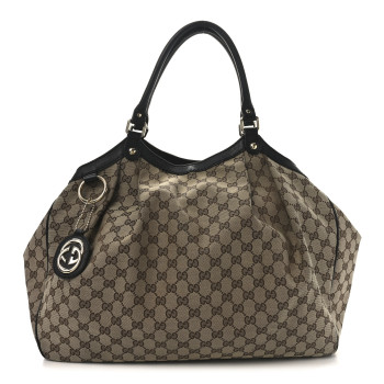 GUCCI Monogram Large Sukey Tote Beige Ebony Black
