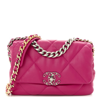 CHANEL Lambskin Quilted Medium Chanel 19 Flap Dark Pink